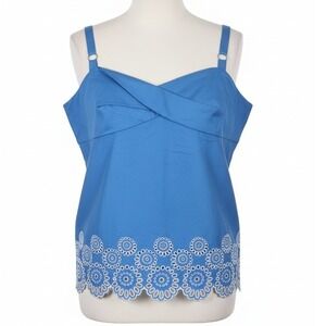 Ann Taylor Loft‎ 16 Eyelet Embroidered Cropped Tank Large Blue Slvless Side Zip